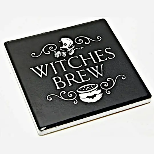 Alchemy Gothic Witch’s Brew Ceramic Coaster in Black & White