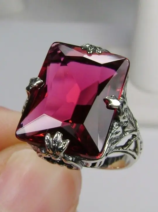 Ruby Ring, Size 8, Art Deco 1930s Leaf and Floral Filigree Jewelry, D15 - Ready to Ship