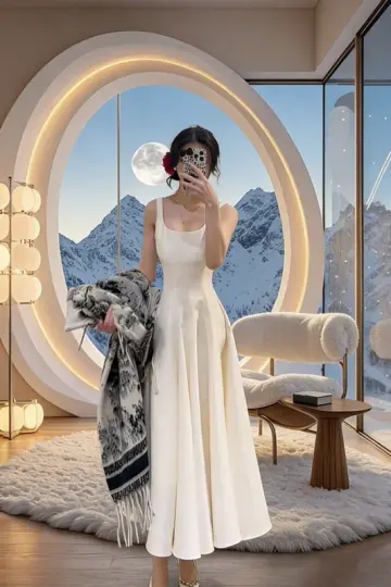 White halter-neck fitted ball gown with a full skirt, elegant and sophisticated R8042