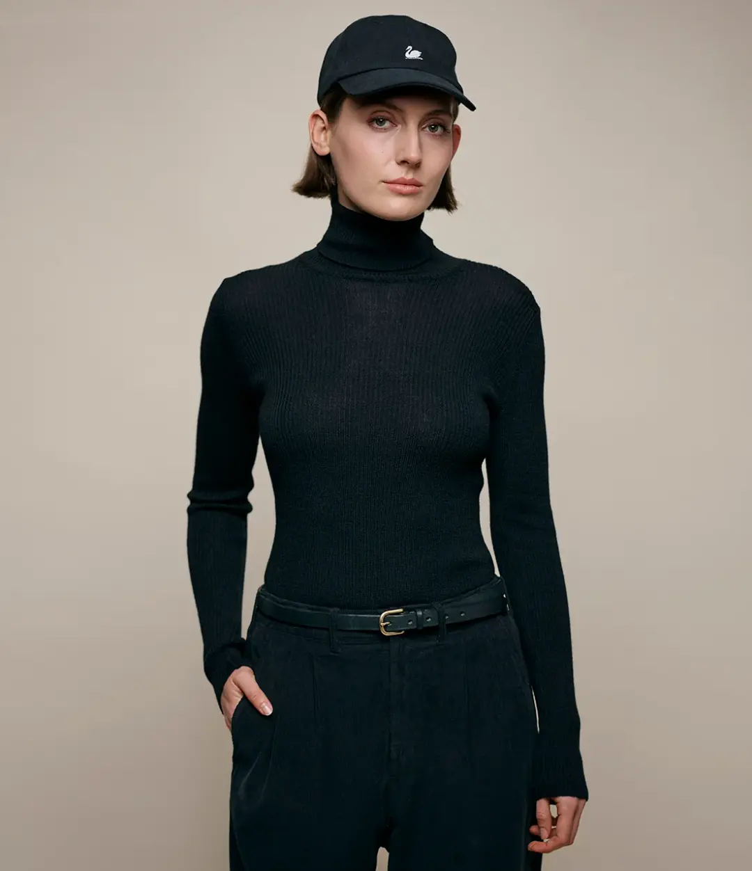 Ribbed Slim Fit Merino Wool Turtleneck Sweater