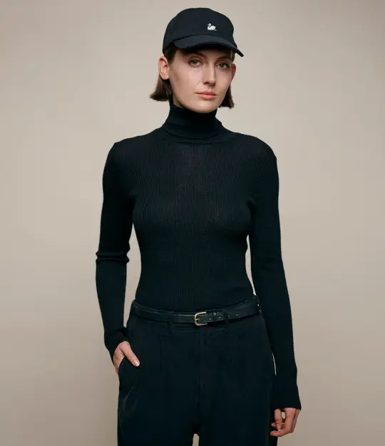 Ribbed Slim Fit Merino Wool Turtleneck Sweater