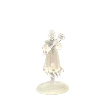 Unpainted 28mm 3D-printed ghost king in a fleur de lis crown raising an orb scepter, front view, tabletop RPG miniature for D&D, Pathfinder & wargaming