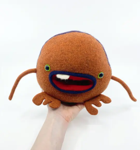 Gobbles the plush upcycled wool sweater creature