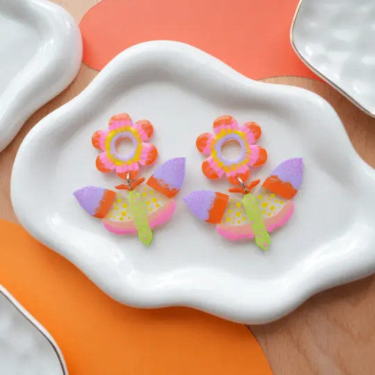Mod Pink and Yellow Butterfly Acrylic Earrings