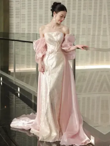 Embroidered Gentle Corset Prom Gown , Pink Dreamy Women's Maxi Evening Dress Birthday Dress RS2586