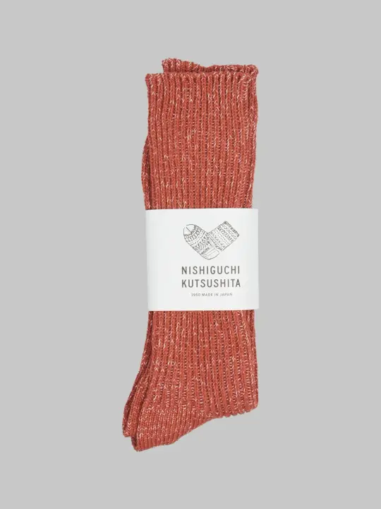 Nishiguchi Kutsushita Hemp Cotton Ribbed Socks Boston Brick