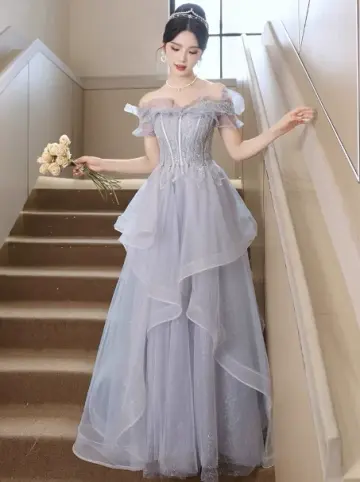 Elegant Lavender Prom Dress ,A-Line Bateau Lace Embroidery Corset Maxi Evening Dress RS1091