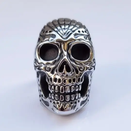 Sugar Skull Men’s Biker Ring in Black Oxidized 316L Stainless Steel