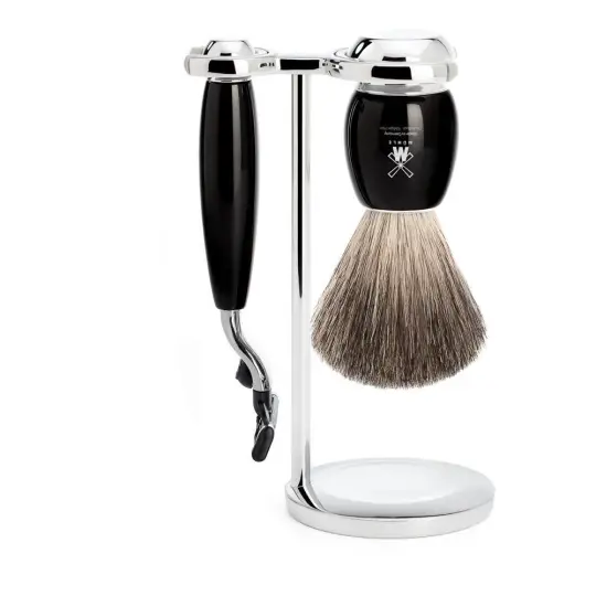 MÜHLE VIVO 3 Pc. Shaving Set, Pure Badger Brush & Gillette® Mach3® Razor, Black