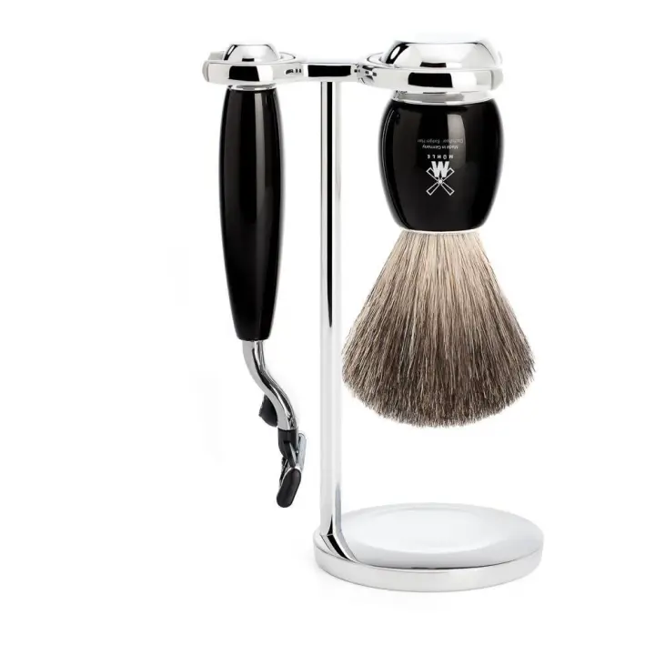 MÜHLE VIVO 3 Pc. Shaving Set, Pure Badger Brush & Gillette® Mach3® Razor, Black