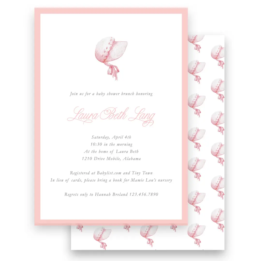 Pink Bonnet Girls Baby Shower Invitation
