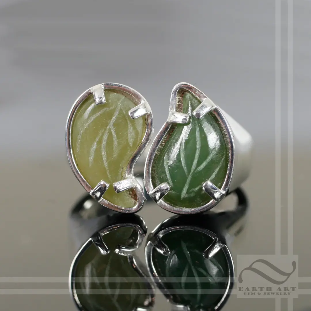 Nephrite Jade Yin Yang Ring in sterling silver - Open shank adjustable ring