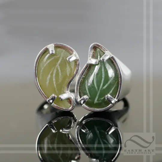 Nephrite Jade Yin Yang Ring in sterling silver - Open shank adjustable ring