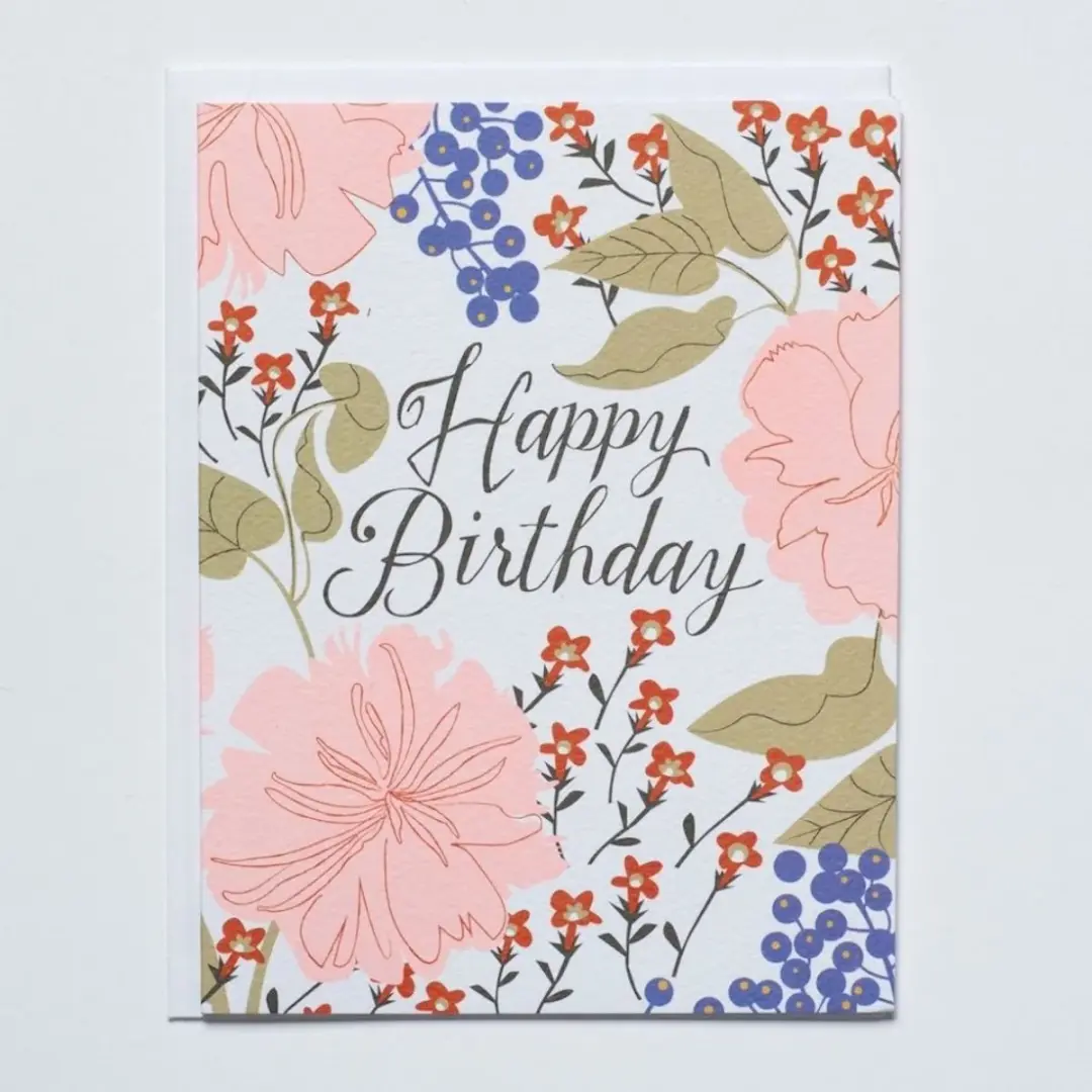 Peachy Floral "Happy Birthday" Card