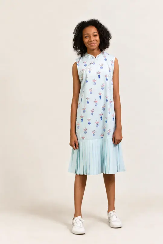 Drop Waist Cheongsam - Turquoise Vases