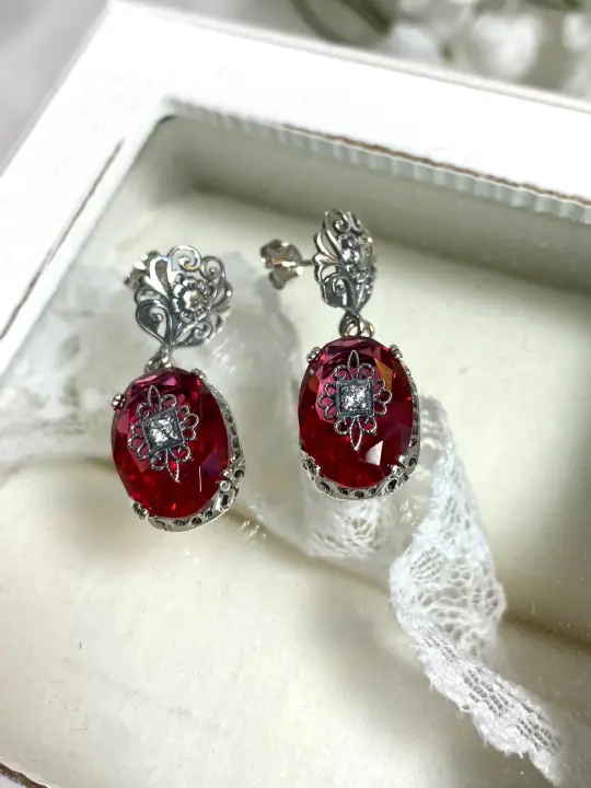 Pink Earrings, Sterling Silver Embellishment, Vintage Edwardian Jewelry #E70e