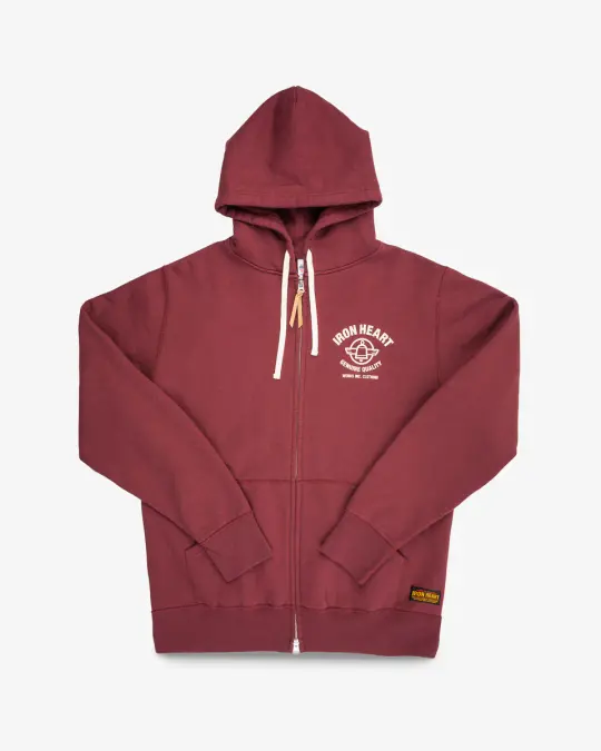 Printed 14oz Ultra Heavyweight Loopwheel Cotton Zippered Hoodie - Burgundy