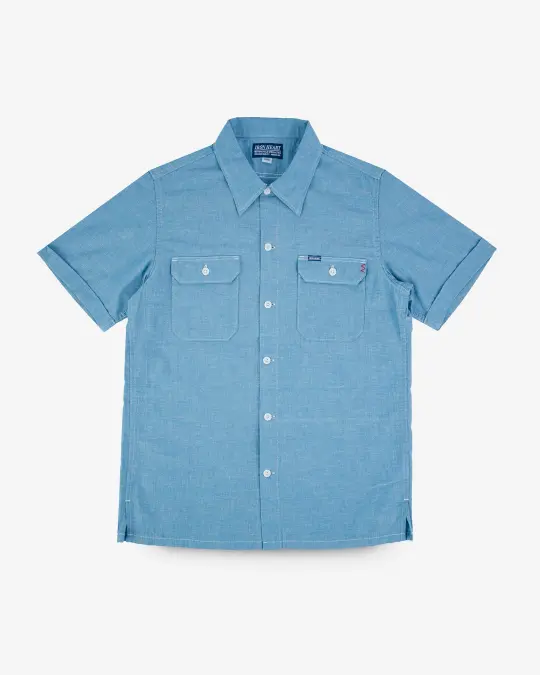 4oz Selvedge Short Sleeved Summer Shirt - Blue