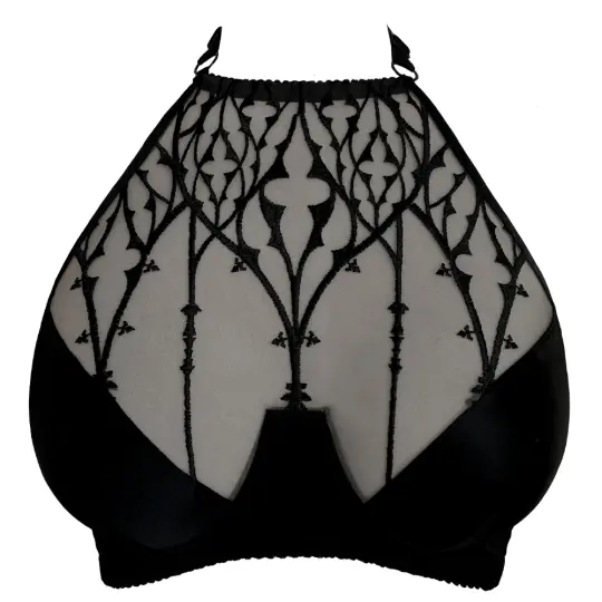 SANCTUARY EMBROIDERY HALTER BRA HALF CUPS (BLACK)