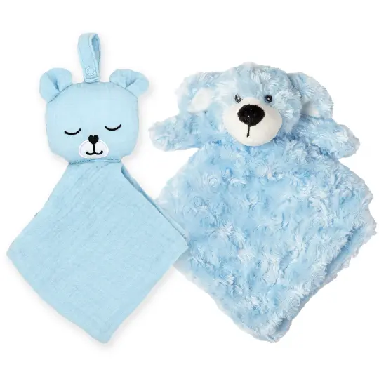 Baby Mode Baby Boys and Baby Girls Muslin Pacifier Keeper with Plush Nunu Gift Set, Blue