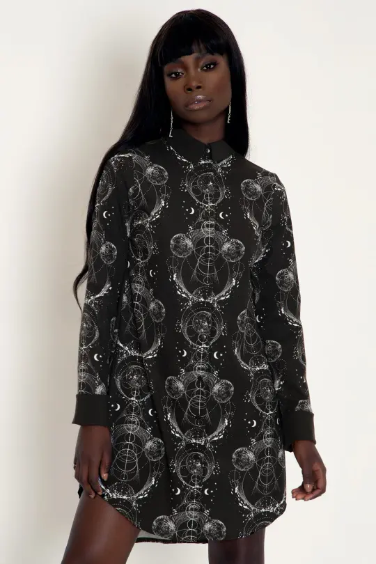 Sacred Orbit Long Sleeve Business Time Shirt Dress