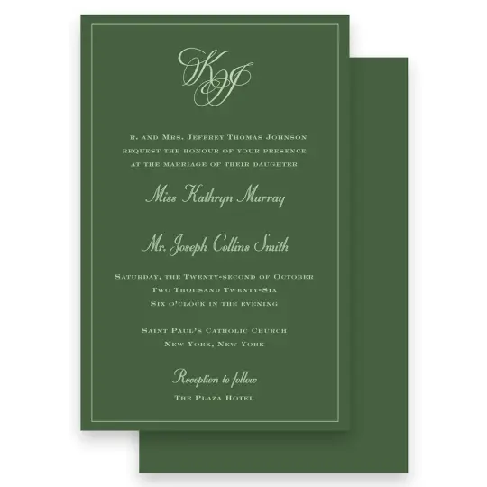 Green Monochromatic Script Logo Chinoiserie Wedding Invitation
