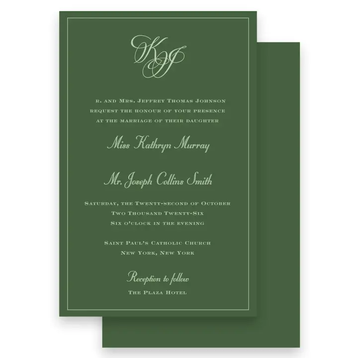 Green Monochromatic Script Logo Chinoiserie Wedding Invitation