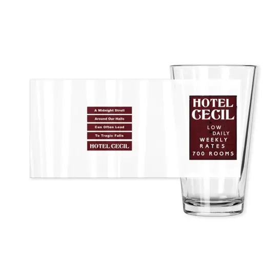 Hotel Cecil Rates Sign Haunted Pint Glass | Made in the USA | Collectible