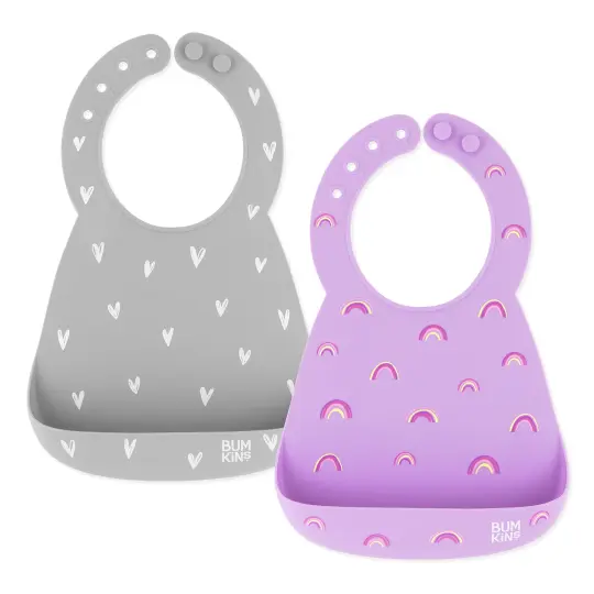 Silicone Bib 2 Pack: Hearts and Rainbows