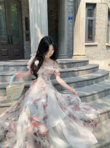 Charming White Floral A-Line Square Applique Corset Maxi Prom Dress RS656