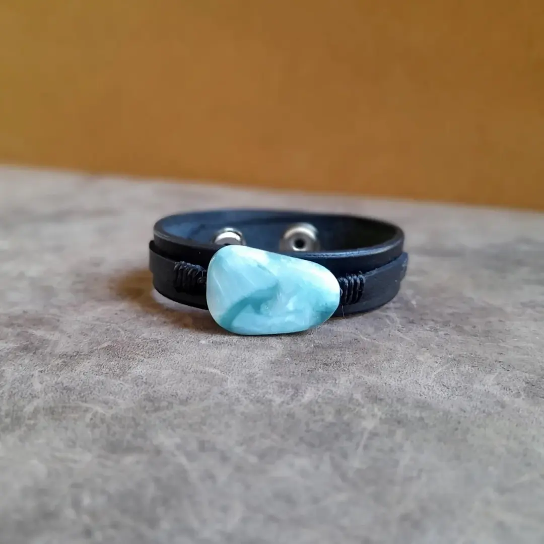 OOAK Angelite Bracelet | Peace & Protection Leather Cuff