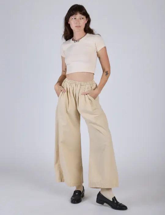 Pleated Pull-On Pants - Vintage Off-White