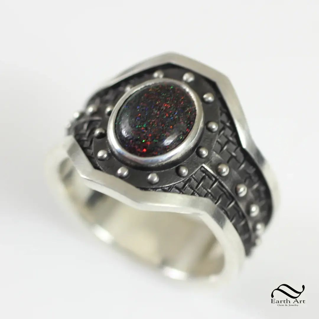 Armored Andamooka Opal Band in Sterling Silver