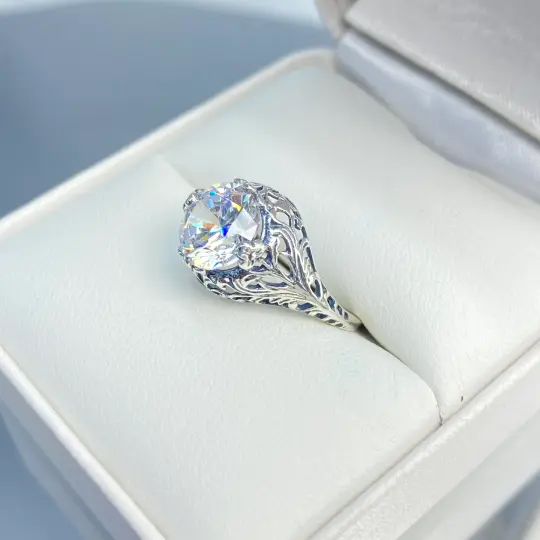 White Cubic Zirconia Ring, Size 5, Victorian Jewelry #D198 - Ready to Ship