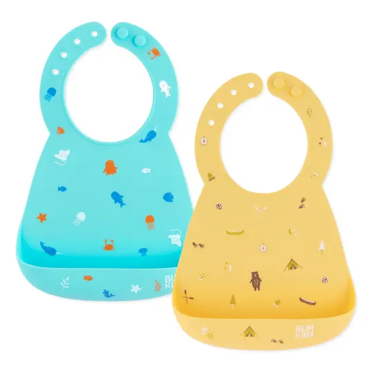 Silicone Bib 2 Pack: Ocean Life and Camp Gear