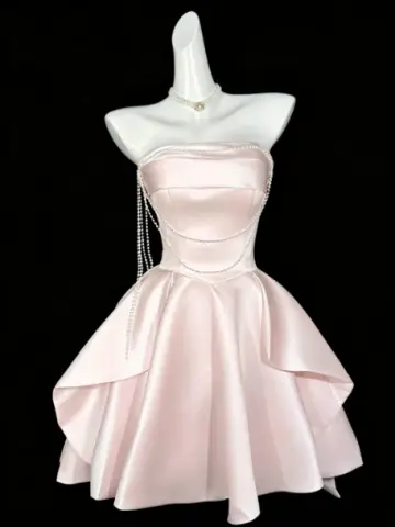 Lovely Pink Beading Homecoming Dress ,A-Line Strapless Corset Short Prom Dress RS901