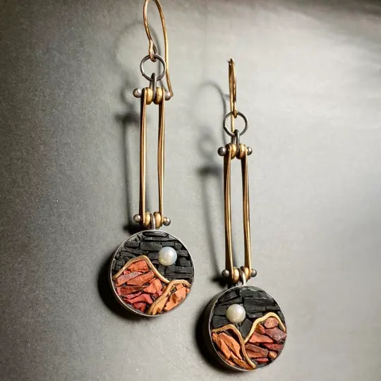 Moonscape Mountain Micro Mosaic Earrings ll