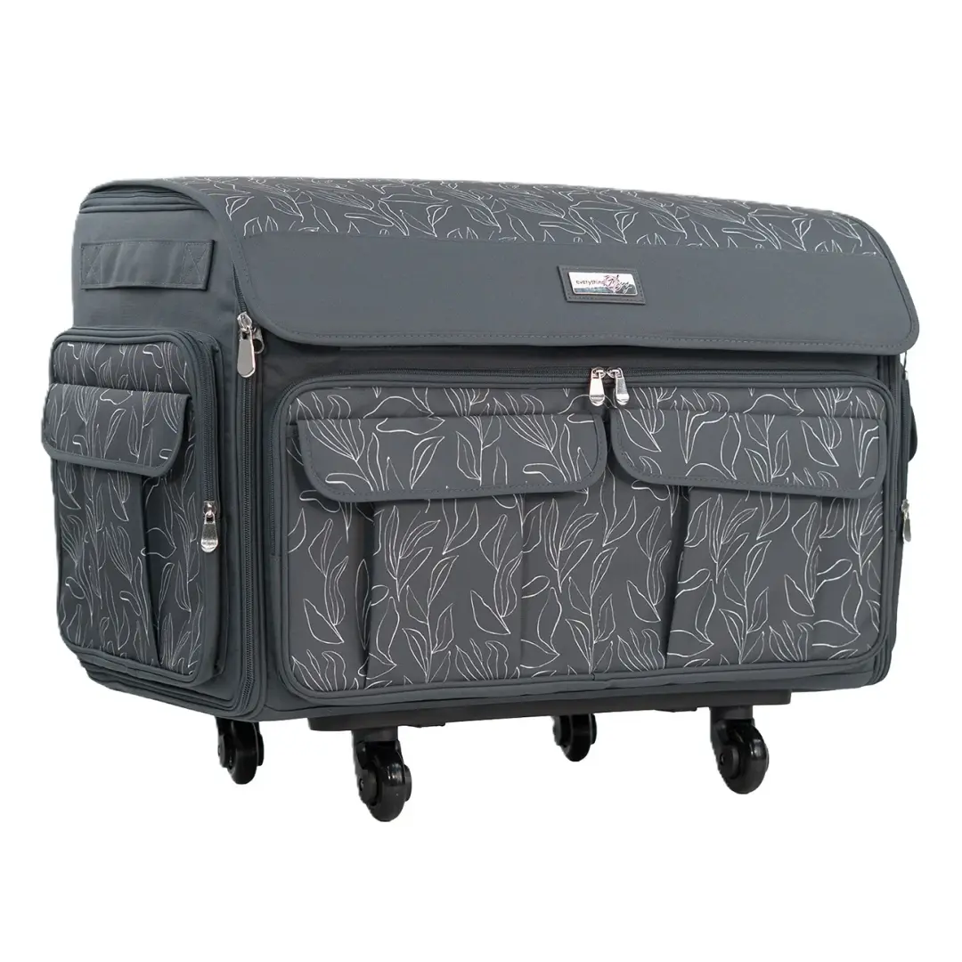 XXL Rolling Sewing Machine Tote Grey Floral
