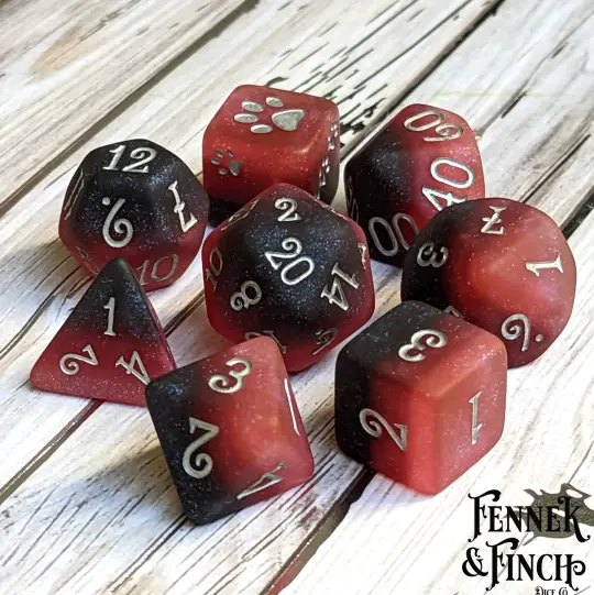 Blood and Pomegranate Dice Set – 8-Piece Red Black Ombre Matte | Fennek & Finch