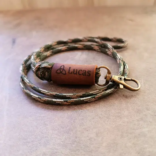 Personalized Paracord Lanyard | Custom Leather Accent