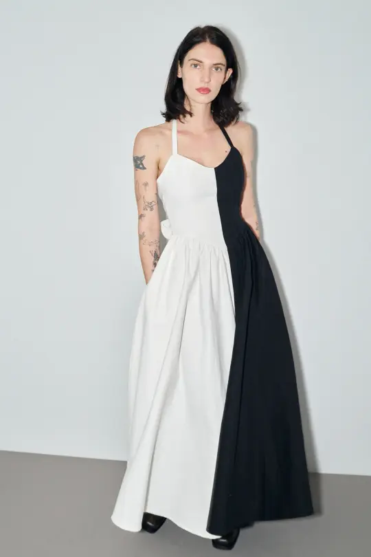 Black & White Halter Gown Dress