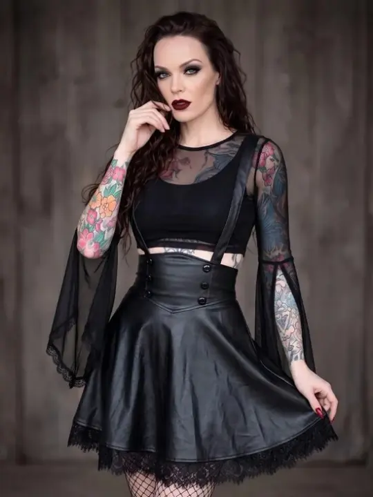 Killstar Marked High Waisted Mini Skirt Suspender Faux Leather Skater XS