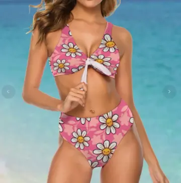 MCM Retro Flower Power Bikini, Retro Vintage Look Bikini with Ties, Flower Swimsuit 70s swimwear
