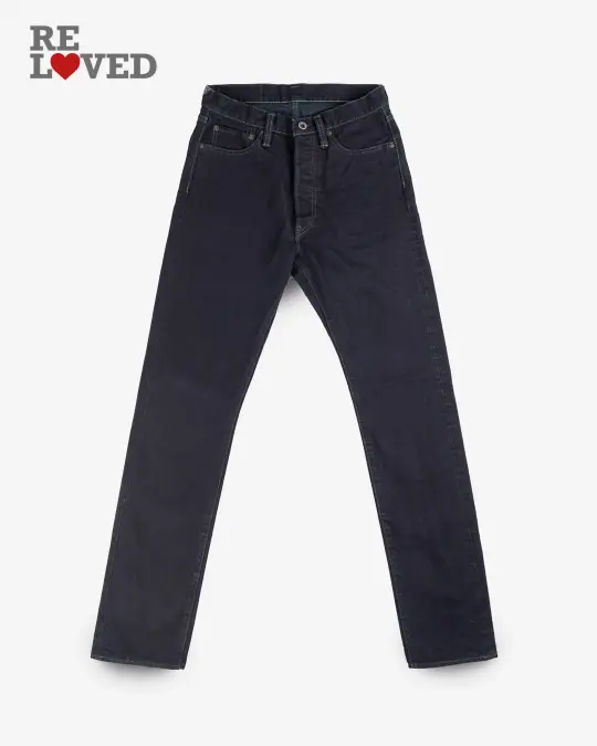 14oz Selvedge Denim Relaxed Tapered Cut Jeans - Indigo Overdyed Black (IH-888s-142od) Tag 31, Hemmed to 31.5"