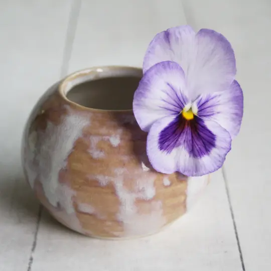 Petite Rustic Dripping White and Ocher Vase, Handcrafted Pottery Vase Made in USA