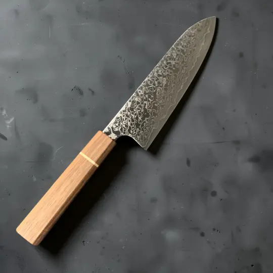 Hatsukokoro Ginga ATS34 Damascus Santoku 180mm with Sanjo Wa Handle