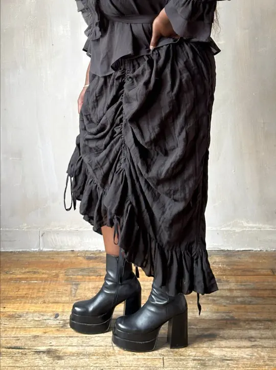 Spring'26: Drawstring Petticoat Skirt in Black Jacquard Stripe (In Stock)