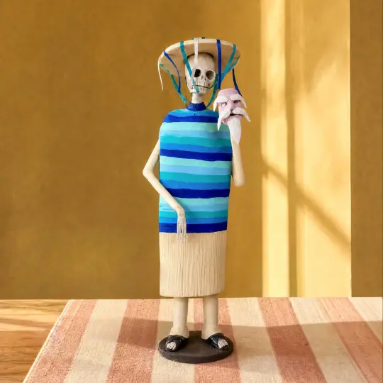 Danza de los Viejitos Clay Skeleton Sculpture