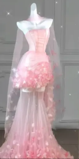 Pink strapless fairy patchwork floral tulip skirt long ball gown R6435