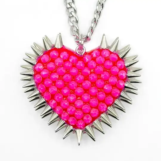 Classic Spiked & Paved Heart Necklace | Electric Pink
